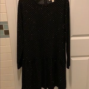 Michael Kors Foil Long Skeeve Shirred Skirt Dress